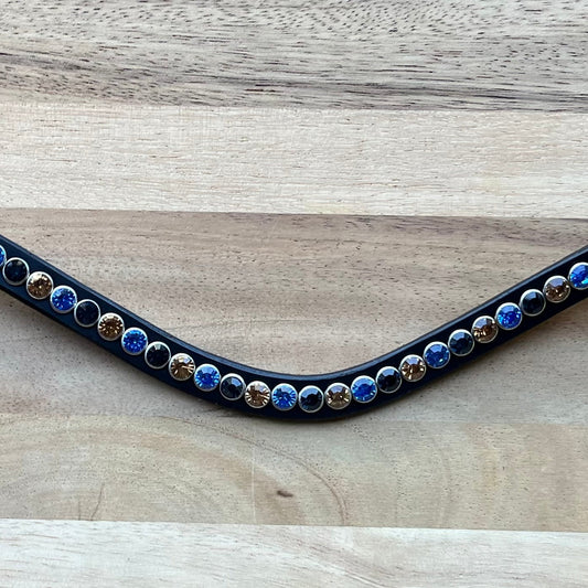 Uit voorraad leverbaar! Frontriem enkele rij, lichtblauw - navy - lichtbruin, maat xFull.