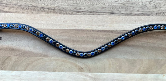 Uit voorraad leverbaar! Frontriem enkele rij, lichtblauw - navy - lichtbruin, maat xFull.