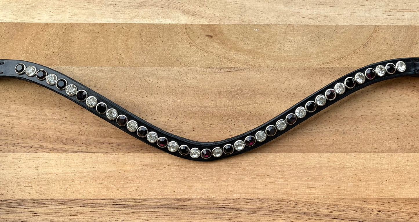 Uit voorraad leverbaar! Frontriem enkele rij amethyst - zilver - zwart